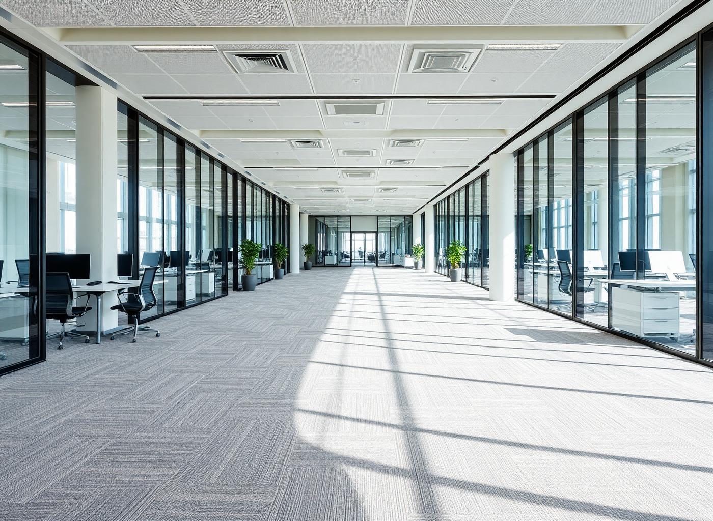 Modern commercial office with clean carpet tiles