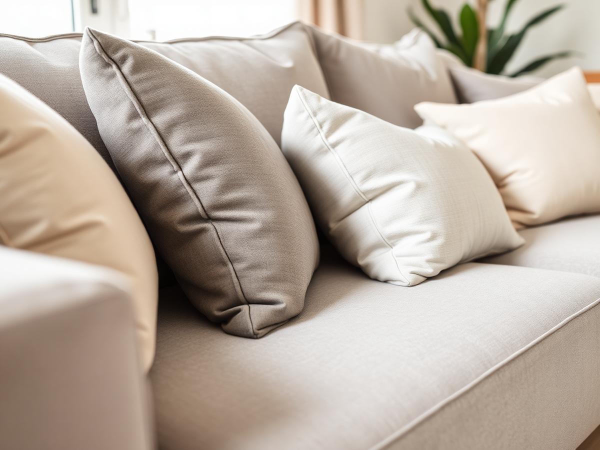 Close-up of clean upholstered sofa cushions